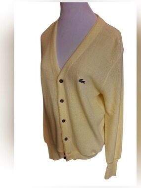 Men's Izod Lacoste Yellow Cardigan Sweater. Vintage